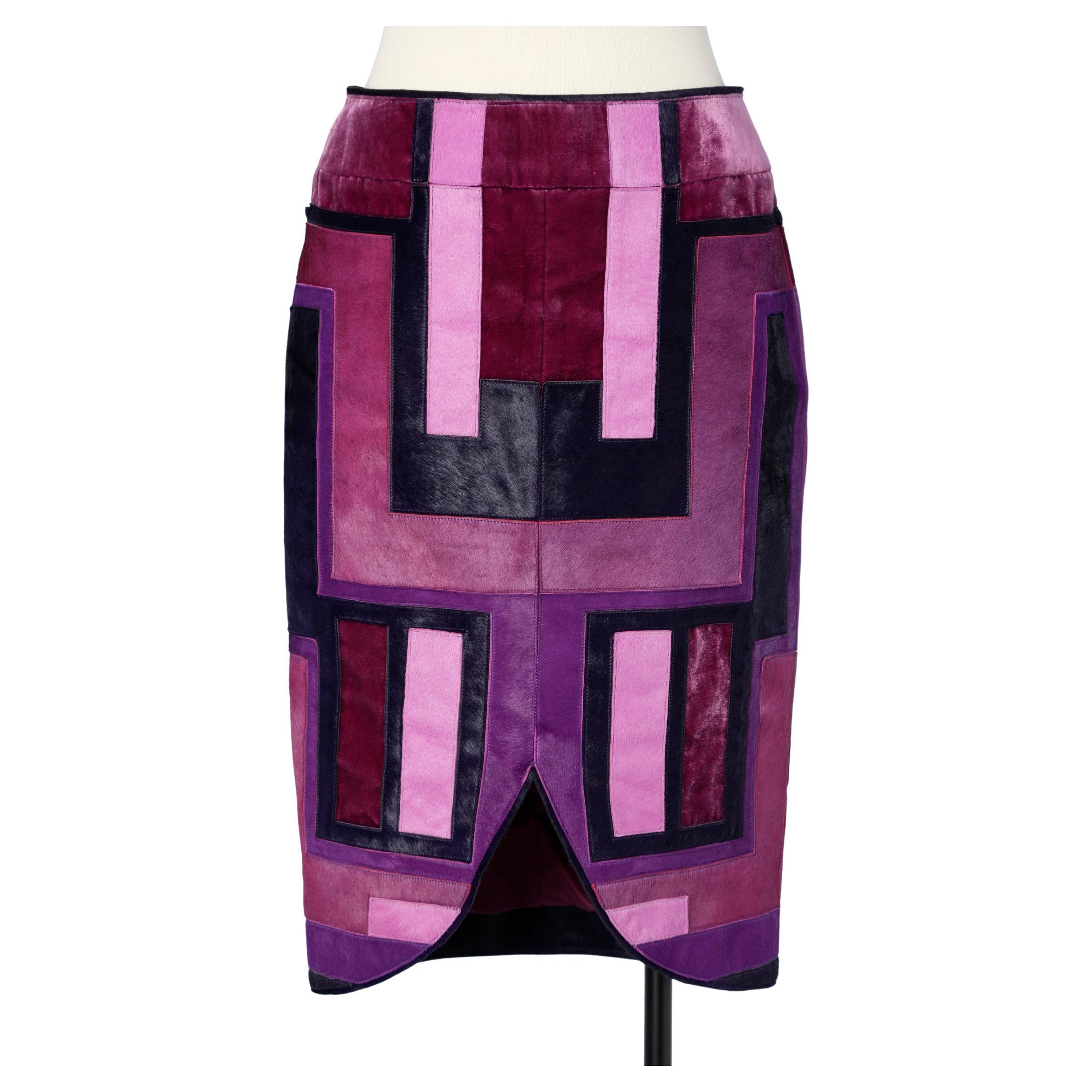 Pink and purple calfskin and velvet patchwork skirt Tom Ford  For Sale