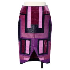 Pink and purple calfskin and velvet patchwork skirt Tom Ford 