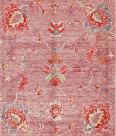 Pink and Purple Contemporary Handmade Wool Turkish Oushak Rug