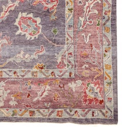 Pink and Purple Contemporary Handmade Wool Turkish Oushak Rug