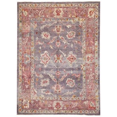 Pink and Purple Contemporary Handmade Wool Turkish Oushak Rug