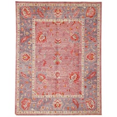 Pink and Purple Contemporary Handmade Wool Turkish Oushak Rug