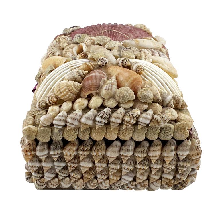 20th Century Pink and Purple Sea Shell Encrusted Hinged Box with Purple Velvet Interior For Sale