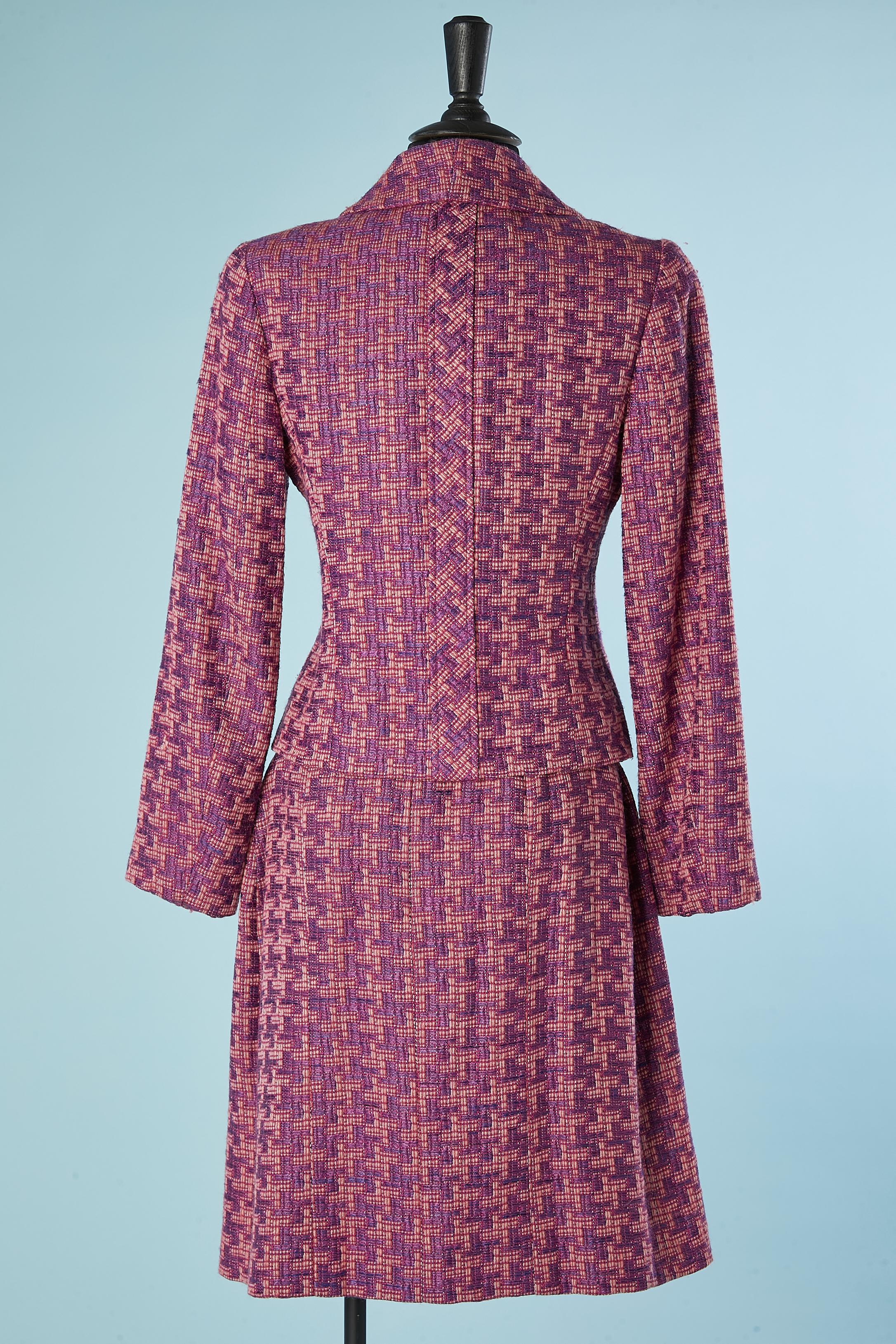 Women's Pink and purple tweed skirt suit with belt Chanel  For Sale