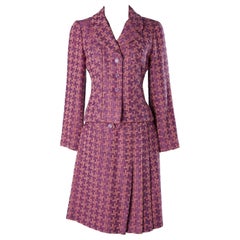 Pink and purple tweed skirt suit with belt Chanel
