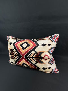 Pink and Red Multicolor Velvet Silk Ikat Pillow Cover