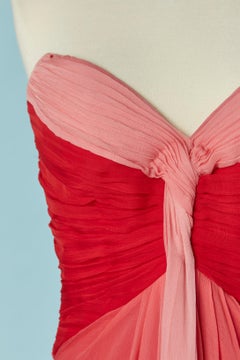 Pink and red silk chiffon bustier evening dress with drape Bob Mackie for Saks