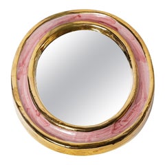 Pink and Shiny Golden Ceramic Wall Mirror circa 1970 Style of Mithé Espelt Vintage Pink and Shiny Golden Ceramic Wall Mirror circa 1970 Style of Mithé Espelt