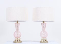 Pink And Silver Murano Lamps By Barovier e Toso