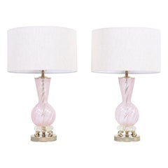 Pink And Silver Murano Lamps By Barovier e Toso