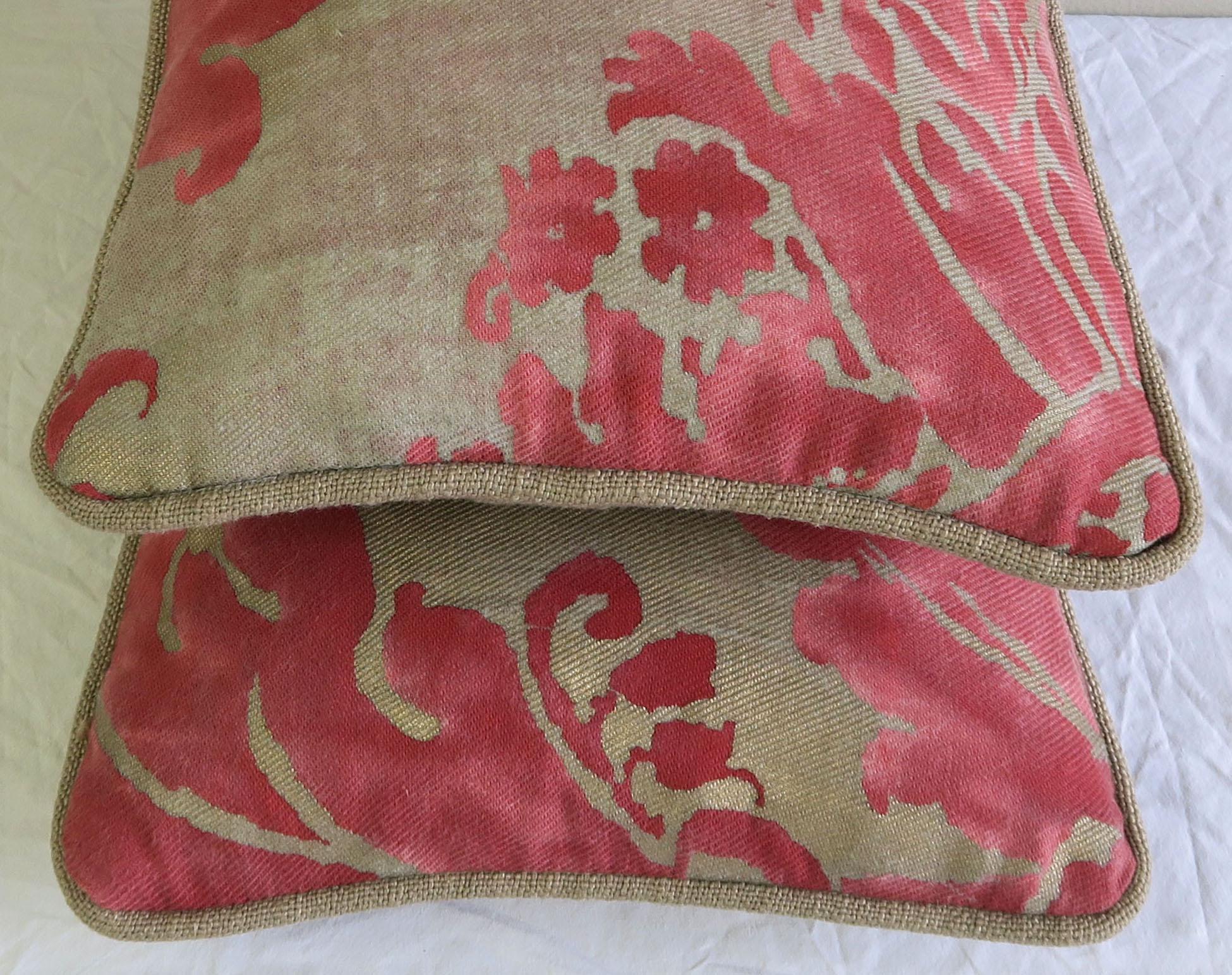 Baroque Pink and Silvery Gold Fortuny Textile Pillows, Pair