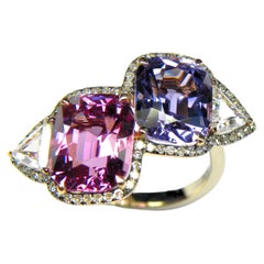 Pink and Violet Spinels with Diamonds and 18K Gold Ring