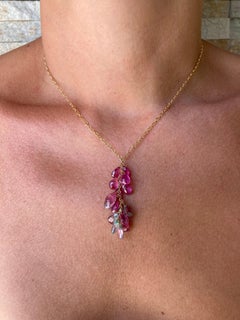 Pink and Watermelon Tourmaline Grape Pendant Necklace