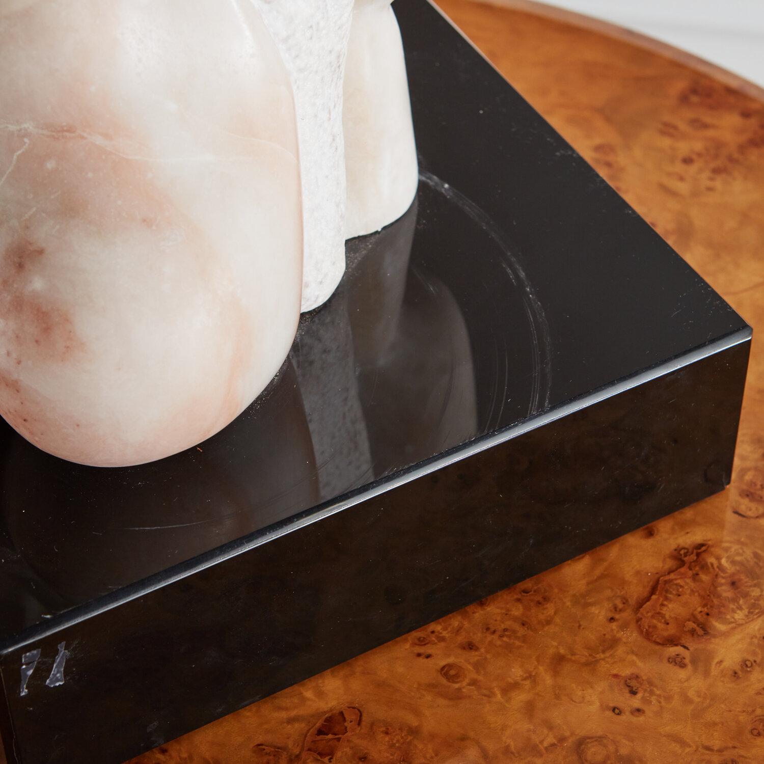 Organic Modern Pink and White Abstract Marble Sculpture on Black Base