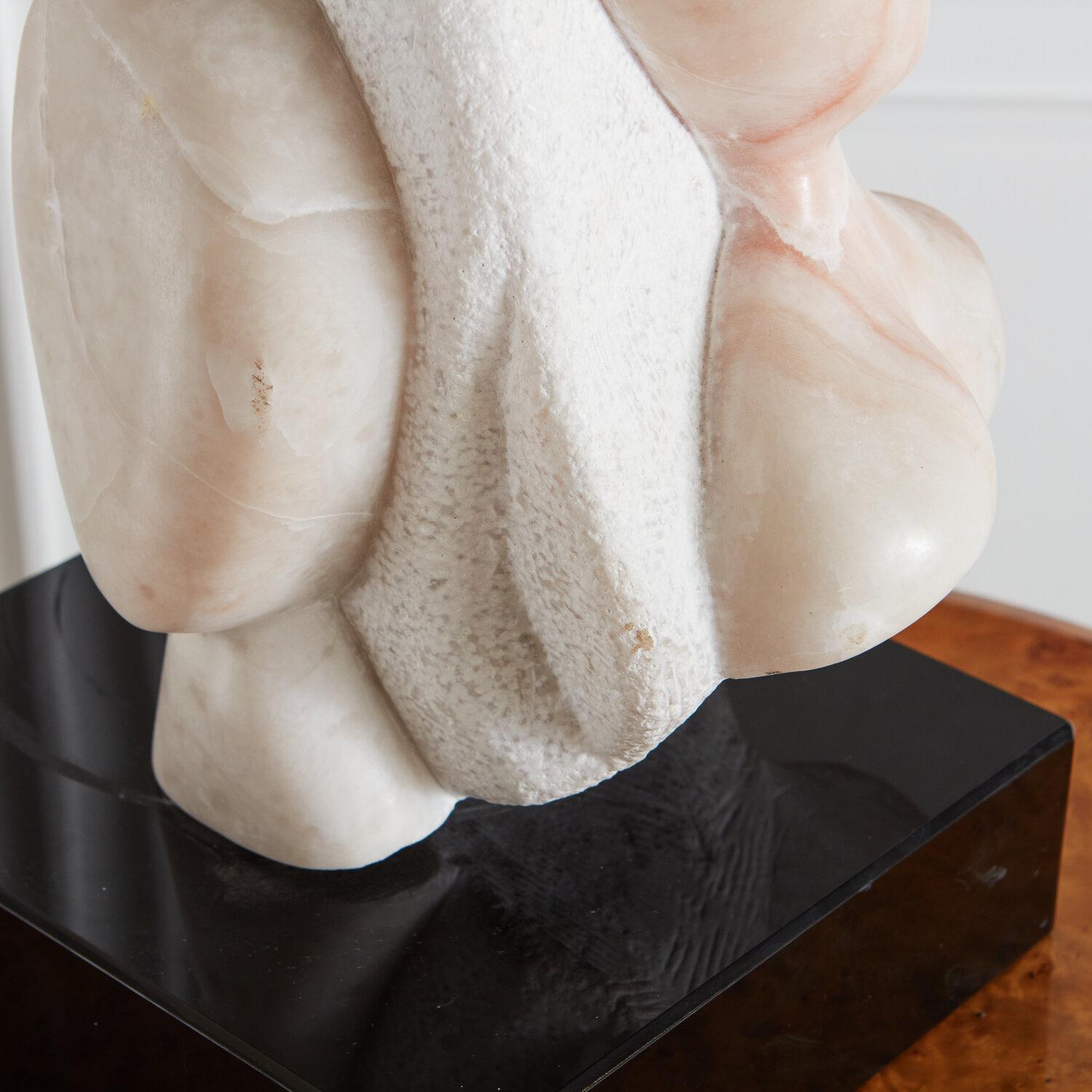 Pink and White Abstract Marble Sculpture on Black Base In Excellent Condition In Chicago, IL