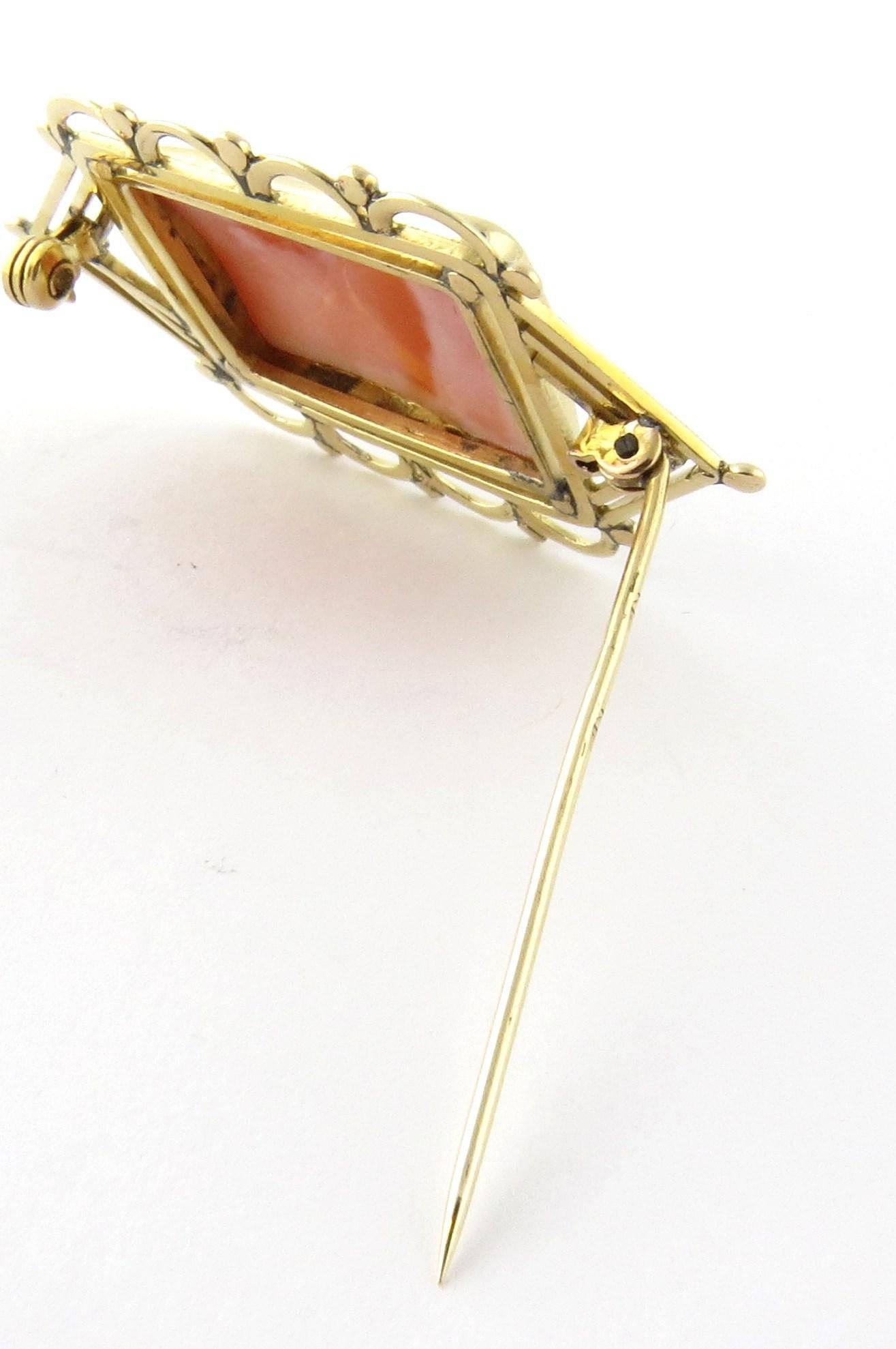 Pink and White Chariot Scene Cameo with 14K Yellow Handmade Frame Brooch Pin In Excellent Condition For Sale In Washington Depot, CT