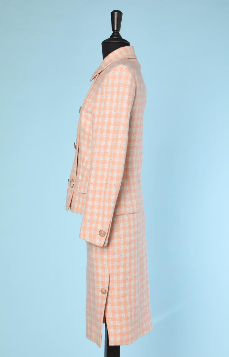 Rosa und weiß karierter Wollanzug Gianni Versace couture (Orange) im Angebot