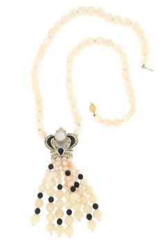 Pink And White Coral Diamonds Sapphire 18 Karat White Gold Pendant Necklace