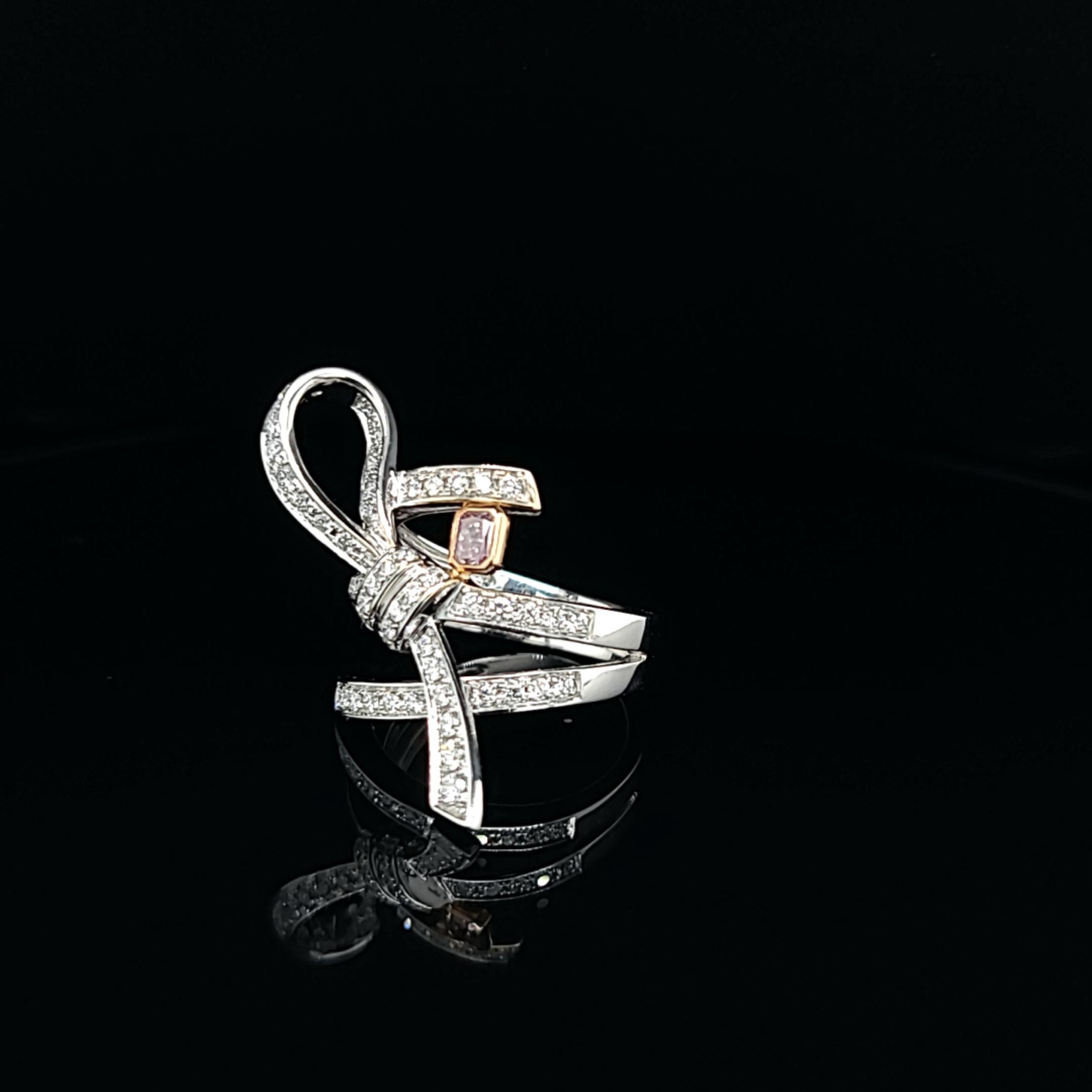 Modern Pink and White Diamond Bow Cocktail Ring