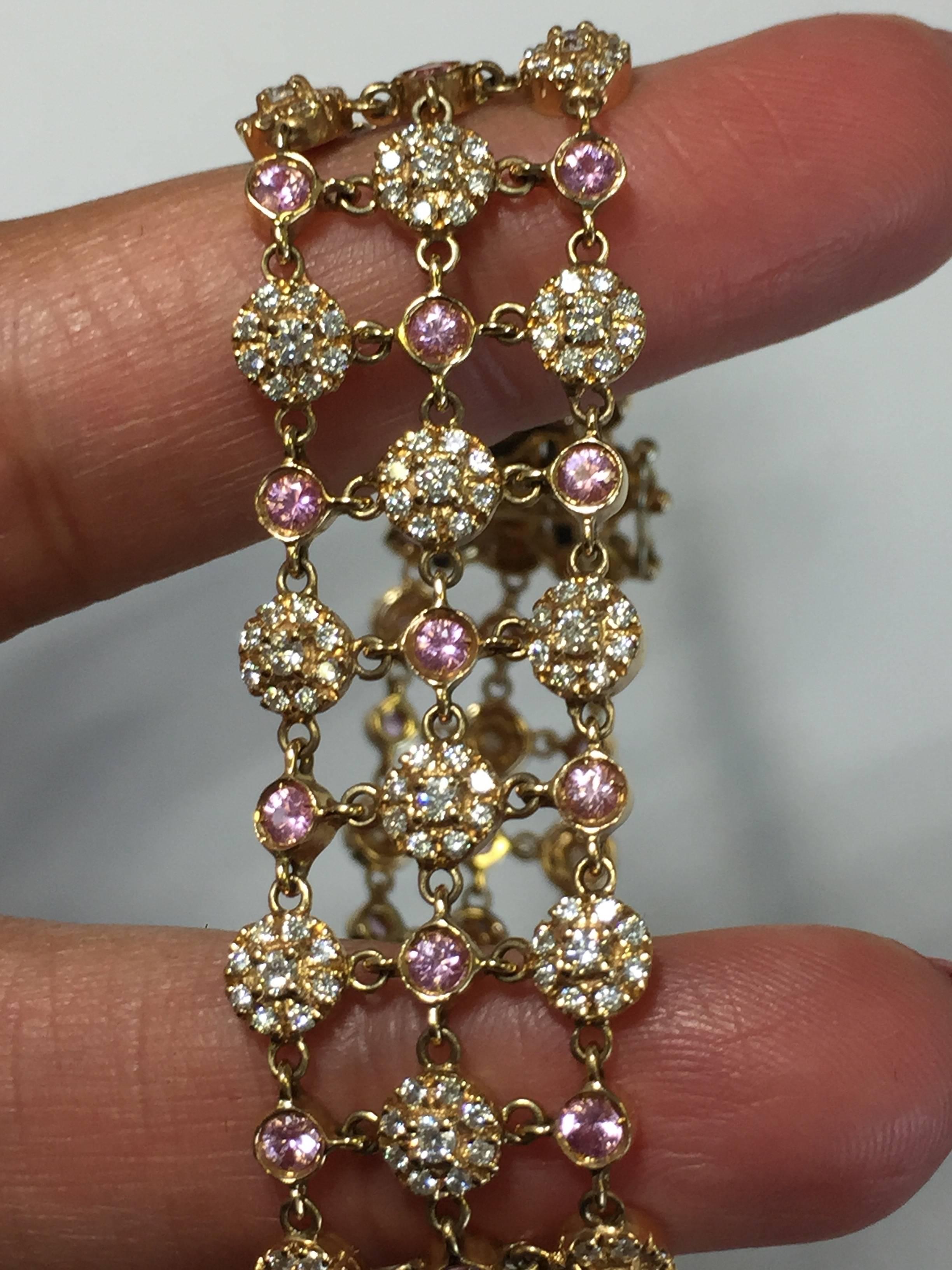 Women's or Men's Pink and White Diamond Bracelet in 18 Karat Rose Gold