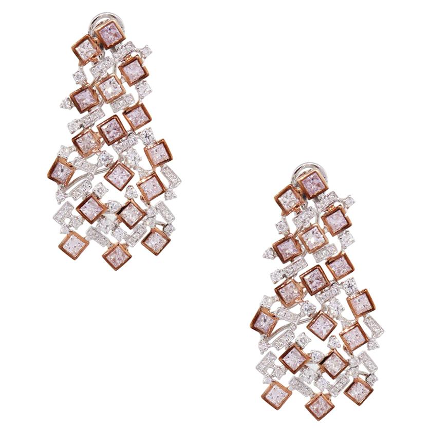 Pink and White Diamond Cluster Earrings