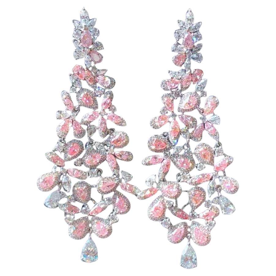 Orecchini pendenti con diamanti bianchi e rosa - Eze Jewelry in vendita