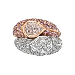 Pink and White Diamond Domed Double Ring