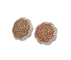 Pink and White Diamond Flower Shaped Earrings