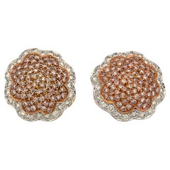 Boucles d'oreilles en forme de fleur en diamant rose et blanc