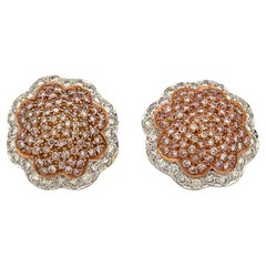 Boucles d'oreilles en forme de fleur en diamant rose et blanc