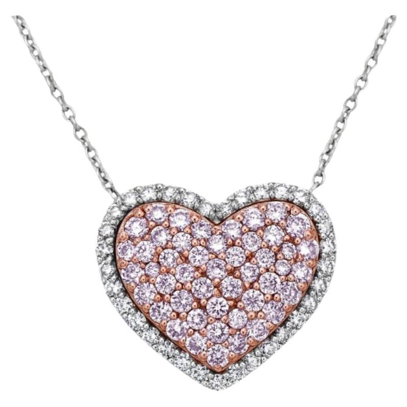 Pink and White Diamond Heart Necklace For Sale
