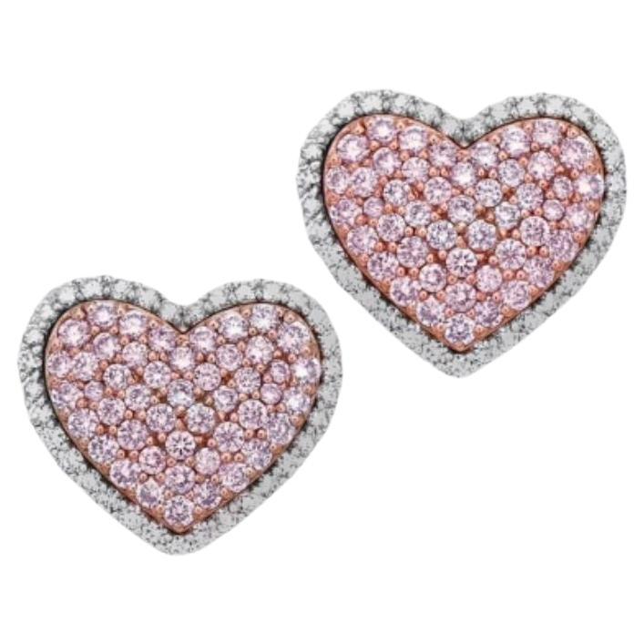 Pink and White Diamond Heart Studs For Sale