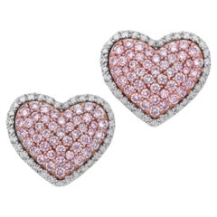 Used Pink and White Diamond Heart Studs