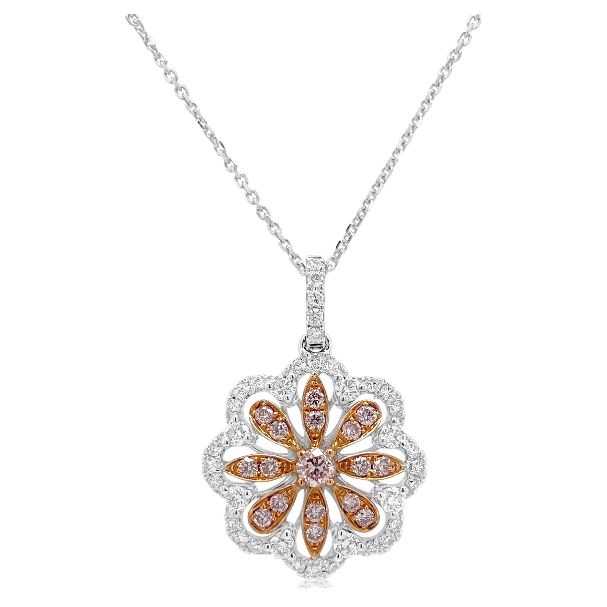 Pink and White diamond Pendant with Platinum Chain For Sale