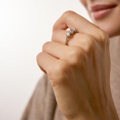 Vintage Three Stone Platinum Ring with Fancy Pink Cushion Cut Diamond