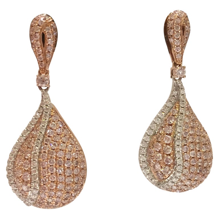 Pink And White Diamond Set In 14 Karat Two Tone Gold Earrings Pink And White Diamond Set In 14 Karat Two Tone Gold Earrings