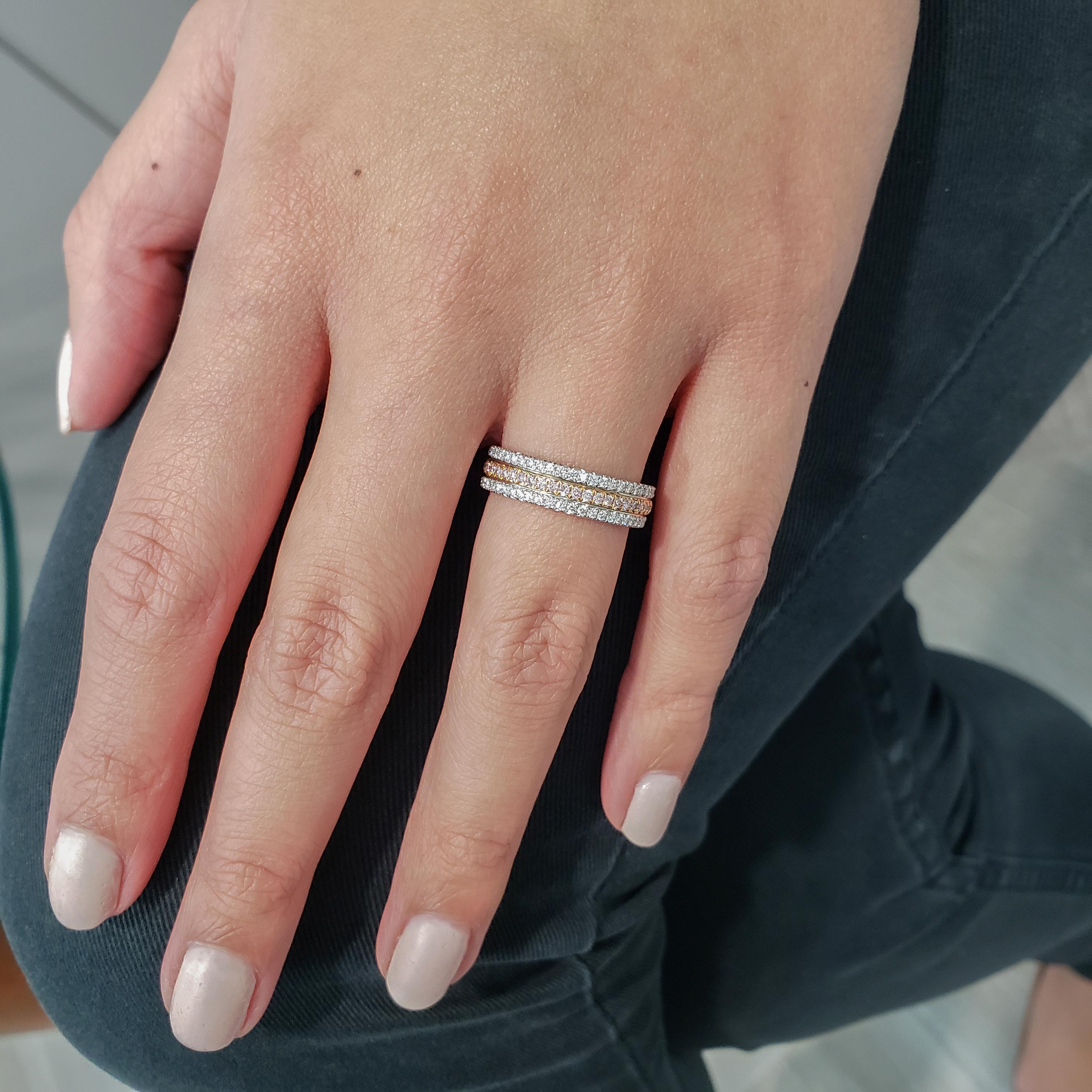 Pink and White Diamond ThreeRow Wedding Band For Sale at 1stDibs