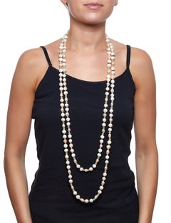 Long collier de perles d'eau douce roses et blanches de 82 pouces avec tourmaline et pierre de lune