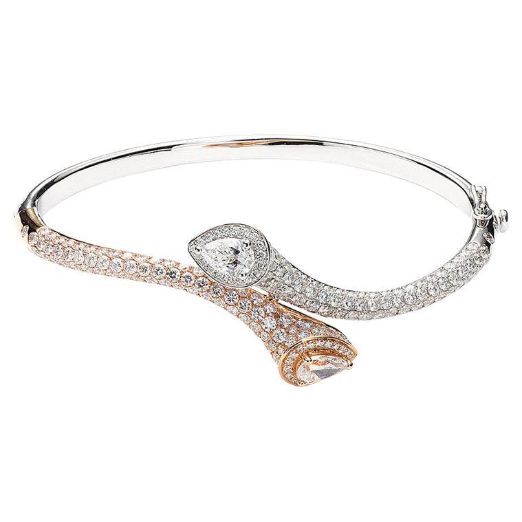 Wide Diamond Pink Gold Bangle For Sale at 1stDibs