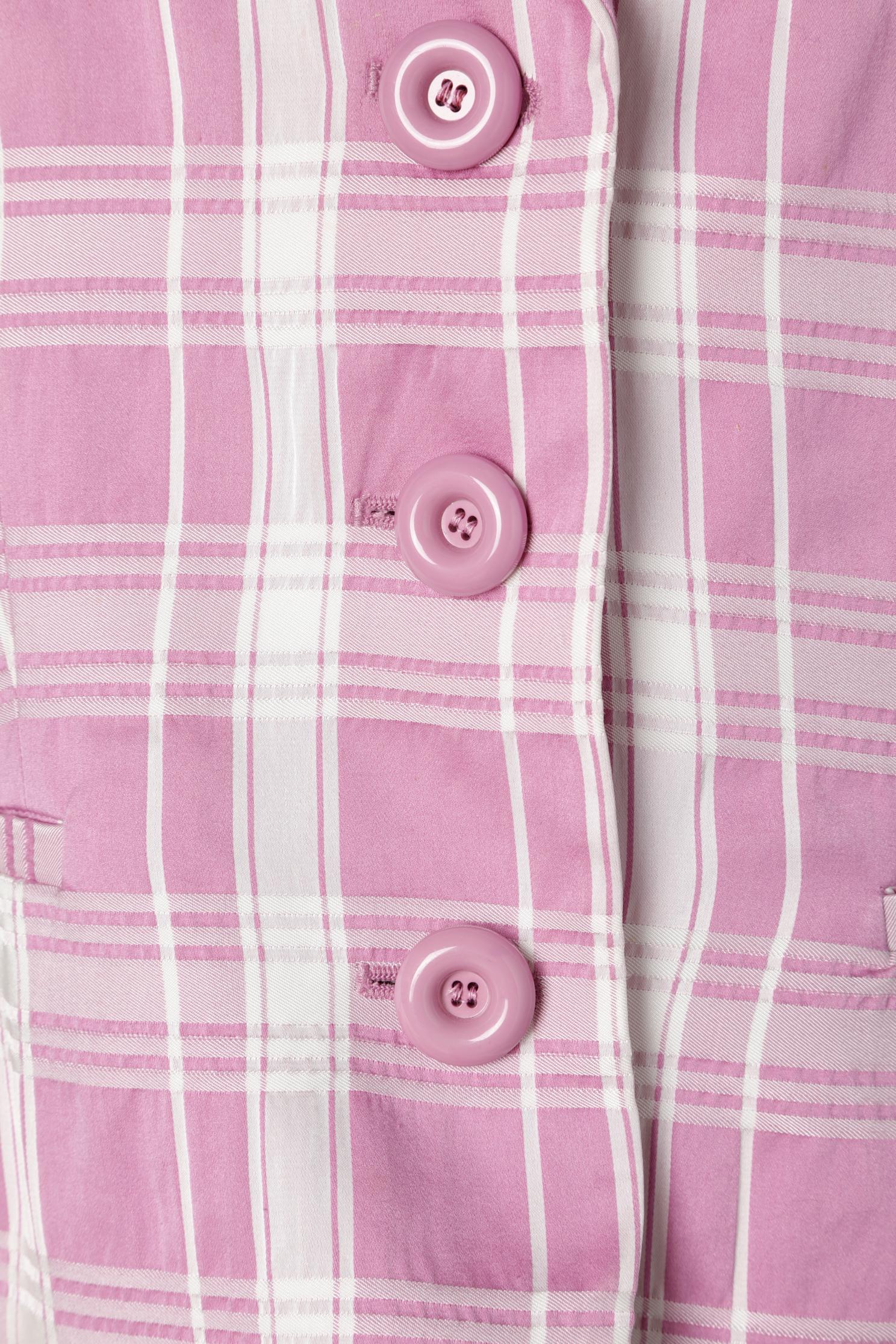 Viola Giacca a doppio petto rosa e bianco con motivo a quadri Moschino Cheap and Chic in vendita