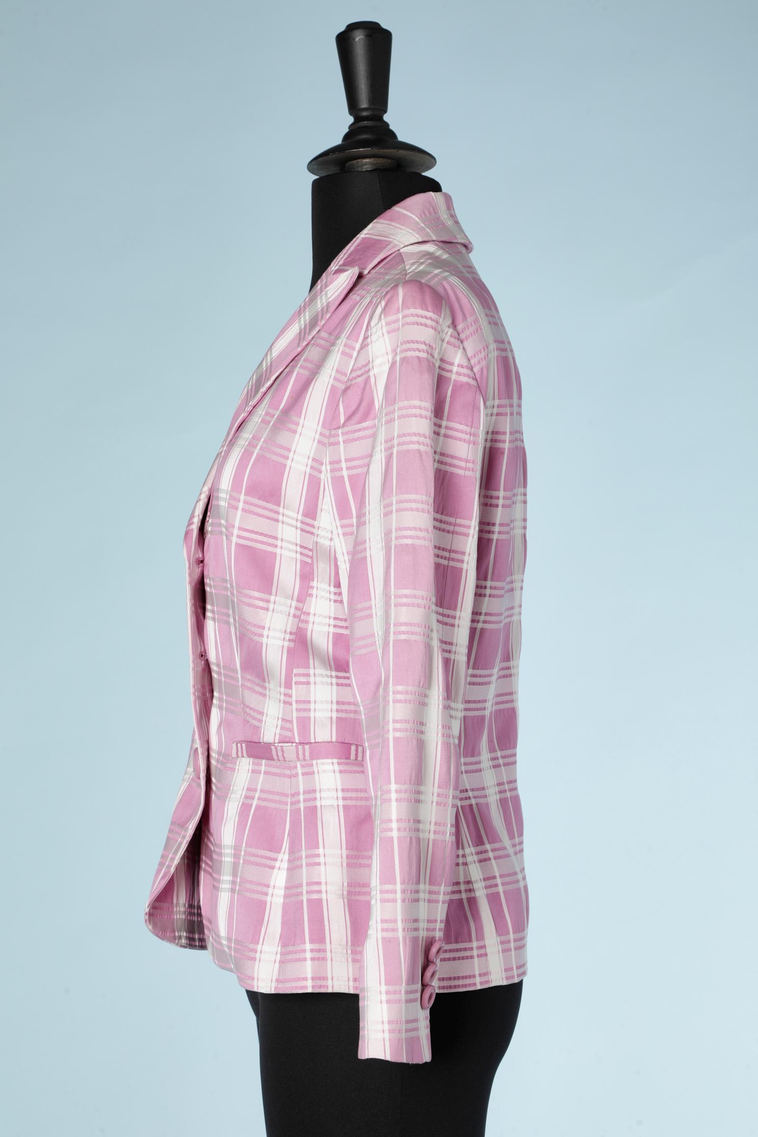 Donna Giacca a doppio petto rosa e bianco con motivo a quadri Moschino Cheap and Chic in vendita