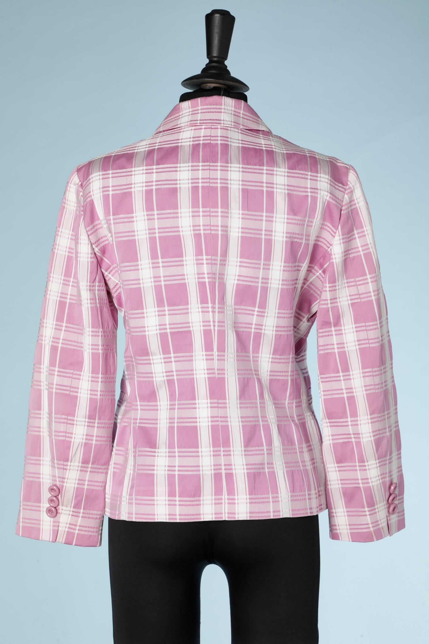 Giacca a doppio petto rosa e bianco con motivo a quadri Moschino Cheap and Chic in vendita 1