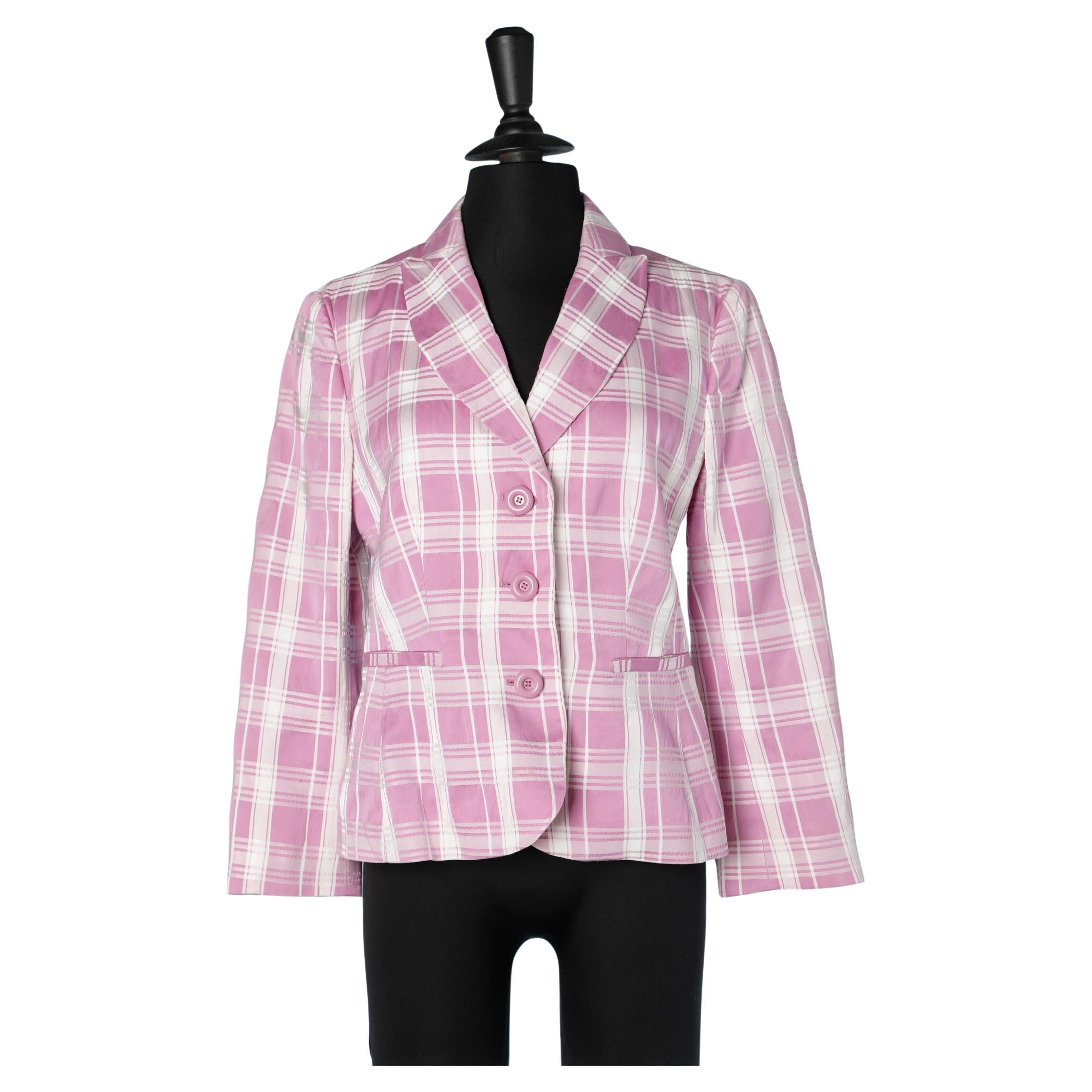 Giacca a doppio petto rosa e bianco con motivo a quadri Moschino Cheap and Chic