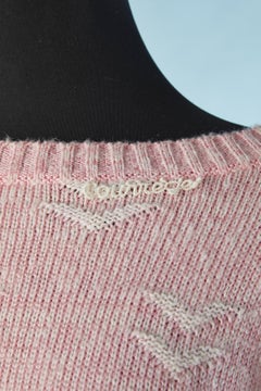 Pink and white jacquard knit dress with bird pattern Courrèges