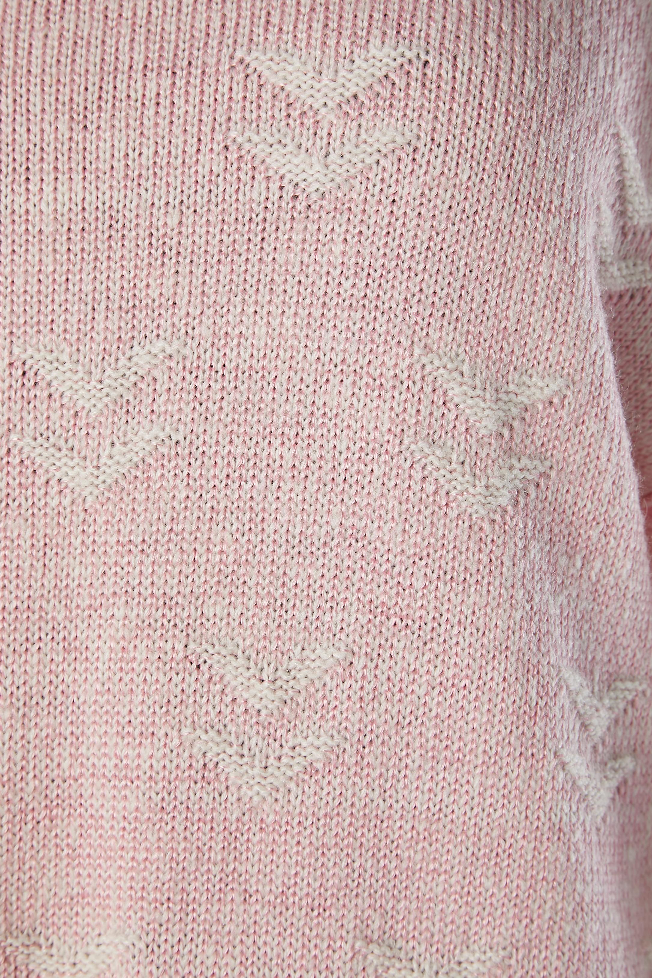 Pink and white jacquard knit dress with bird pattern Courrèges In Excellent Condition For Sale In Saint-Ouen-Sur-Seine, FR