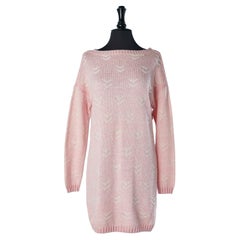 Retro Pink and white jacquard knit dress with bird pattern Courrèges