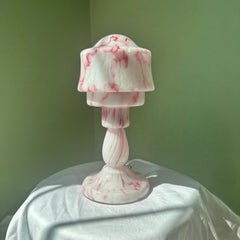 Pink and White Modernist Art Deco Glass Mushroom Table Lamp