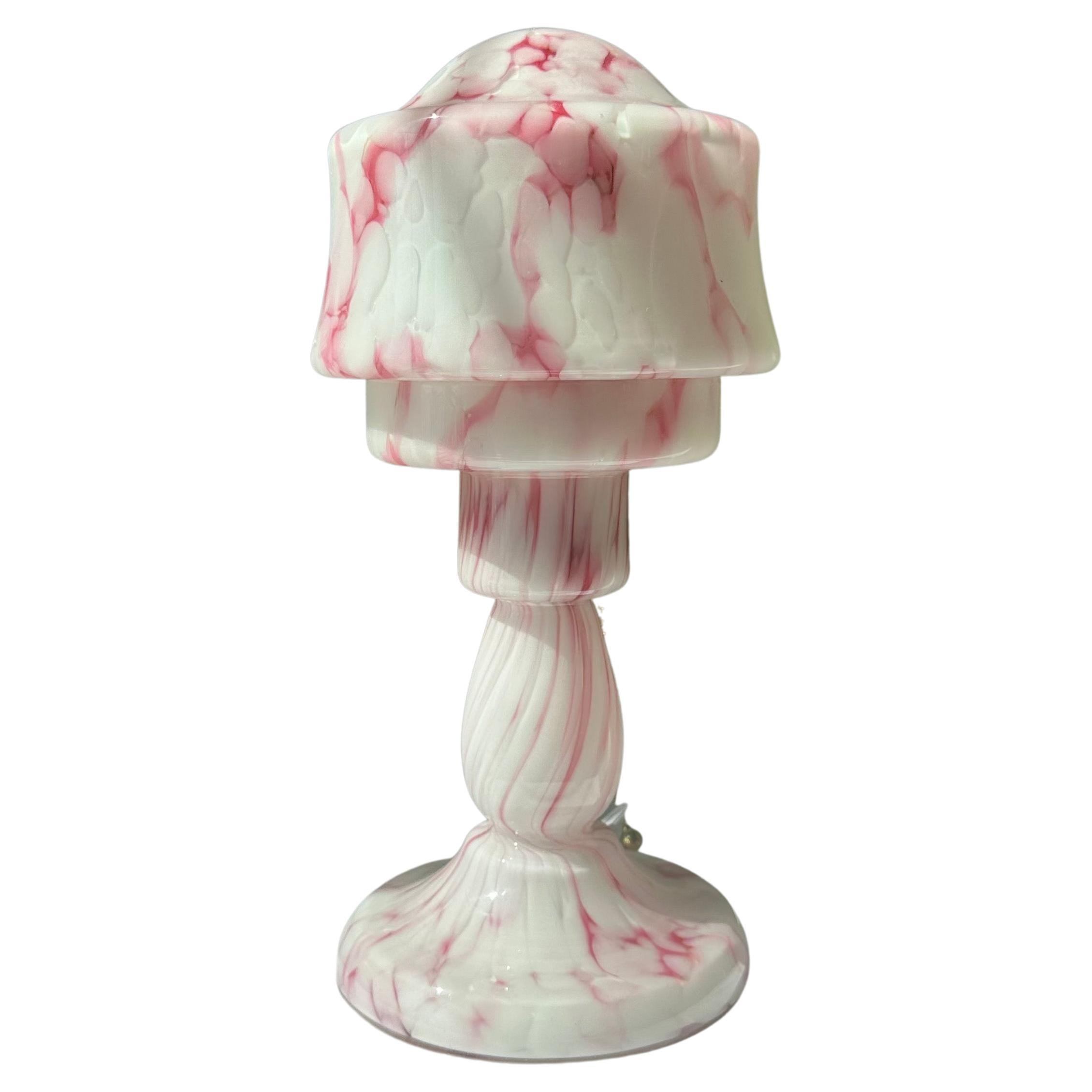 Pink and White Modernist Art Deco Glass Mushroom Table Lamp