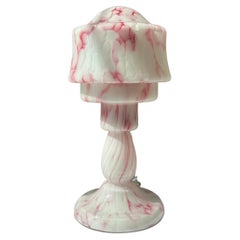 Pink and White Modernist Art Deco Glass Mushroom Table Lamp