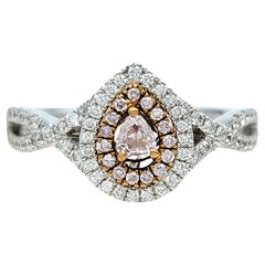 Pink and White Pear-Shaped Diamond Double Halo Ring Set in 18 Karat White Gold